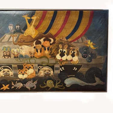 « Noah's Ark&quot; Folk Art Oil Painting on Canvas
