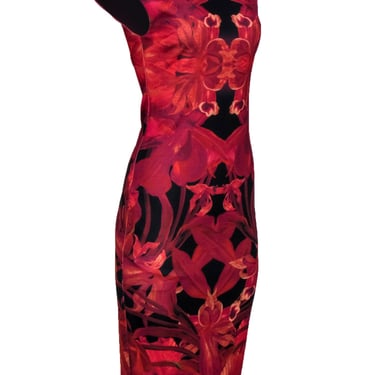 Ted Baker - Red and Black Floral Print Cap Sleeve Dress Sz 2