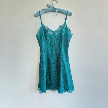 Emerald Brocade Lace Trim Slipdress