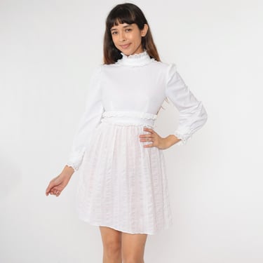 knee length dresses for ladies White A-line lace Mini Dress – ADONIS BOUTIQUE main image 1