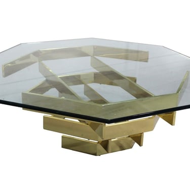 Mid Century Modern Brass & Glass Octagonal Paul Mayen Style Coffee Table 