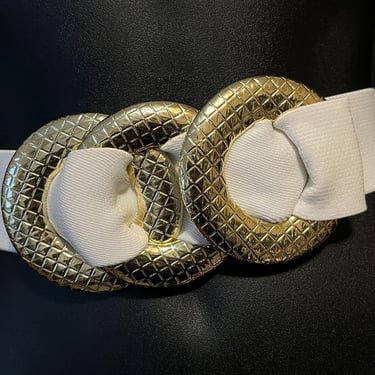 off white infinity belt 1980s elastic stretch gold double circle medium / large 