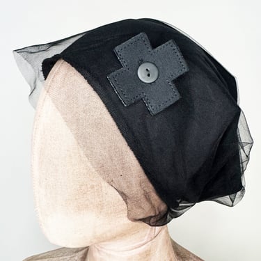 Mesh Veil Detail Jersey Beanie