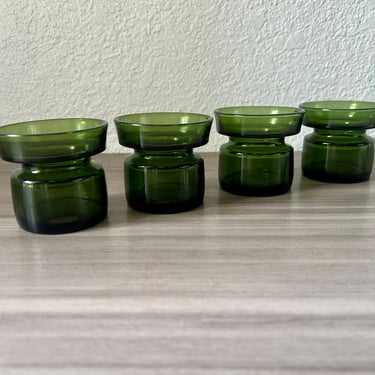 Vintage Dansk Green Glass Candle Holders, Set of 4,  Bud Vases Jens Quistgaard Danish Modern 