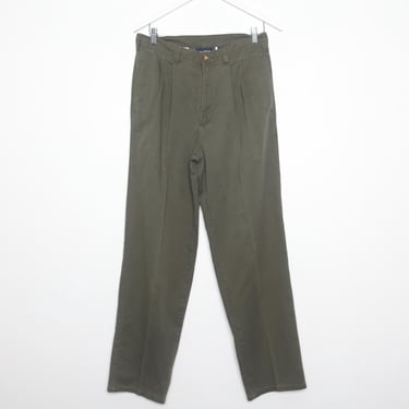 vintage OLIVE green baggy straight leg pleated MEN'S vintage drab green cotton pants slacks trousers -- size 32x31 -- FREE shipping U.S.A. 