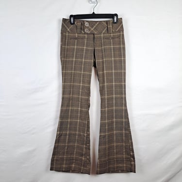 Vintage 2000s Low Rise Plaid Flare Pants, Size Small / Extra Small 