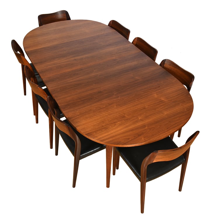 American Modernist Rounded Square Expanding Walnut Dining Table