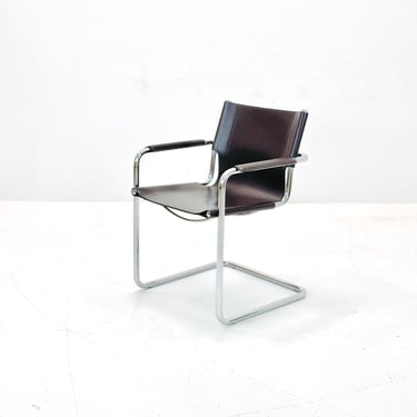 1 of 4  Matteo Grassi visitor chair in brown leather 1970s 