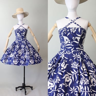 1950s PARADISE HAWAII cotton halter dress xs small | new spring 