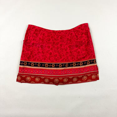 Y2k Red Floral Multi Print Mini Skort / Lightweight / Cotton / Blue Plate / Size 16 / 1990s / Daisy / Swirls / Grunge / Skirt / Shorts Under 