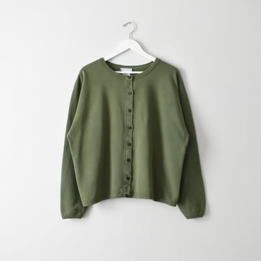 vintage sweatshirt cardigan, 90s olive green button front top 
