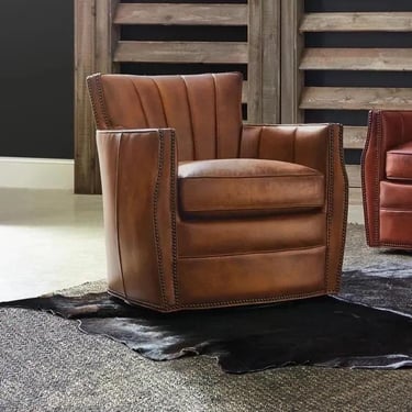 Hooker Furniture Channel Back Leather “Carson” Leather Swivel Chair 