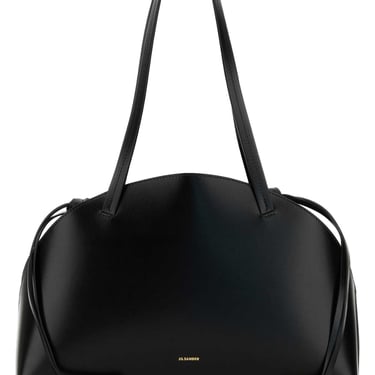 Jil Sander Women Black Leather Medium Curve Shoulder Bag