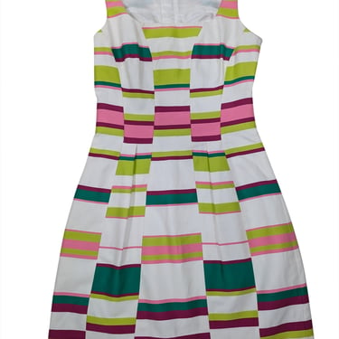 Karen Millen - Ivory, Pink, & Green Stripe Sleeveless Dress Sz 2