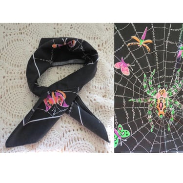 Vintage Halloween Bandana - Cotton Blend Spider Web Print Square Hair Head Scarf 