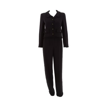 Chanel Black Ruffle Cropped Jacket + Pant Set