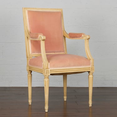 Antique French Louis XVI Style Painted Provincial Pink Armchair 
