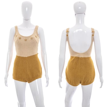 1950's Robby Len Brown Knit Bathing Suit Size M