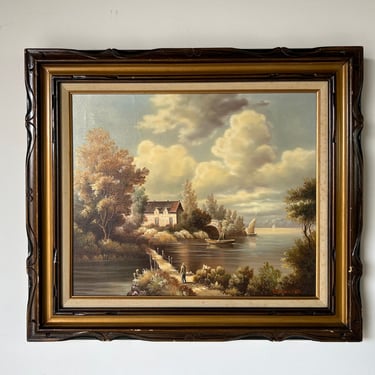 Vintage G. Closson English Cottage Oil on Canvas Painting 