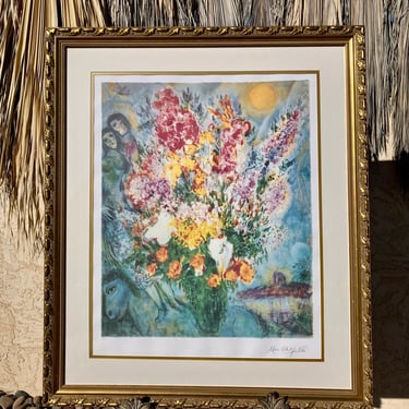 Marc Chagall Bouquet De Fleurs Lithograph, Framed