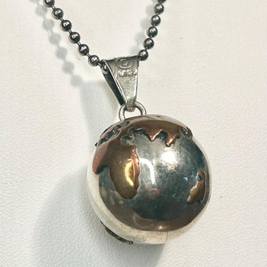 Sterling Silver Pendant Necklace Orb Globe Earth Harmony Bell Ball KM SW 925 MEX 