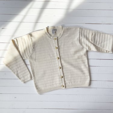 cream wool sweater 90s vintage Jos. A. Bank minimalist white lambswool cardigan 