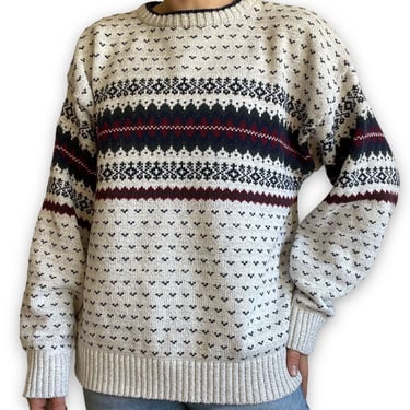 Vintage 90s Unisex Fair Isle Geometric Cotton Retro Ski Grandpa Sweater Sz L 