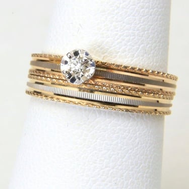 Vintage Dainty 10K Yellow Gold Diamond Wedding Ring Set Size 6 