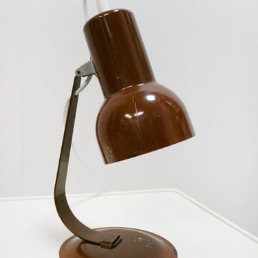 Small Vintage Brown Gooseneck Adjustable Desk Lamp Industrial Loft Studio Reading Home Office Dutch Vrieland Design Holland Modernist Metal 