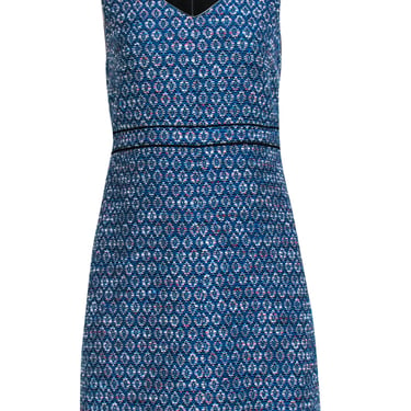Diane von Furstenberg - Blue & White Tweed Midi Shift Dress Sz 6