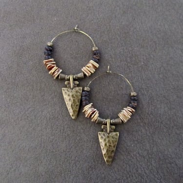 Bronze tribal beaded hoop earrings 