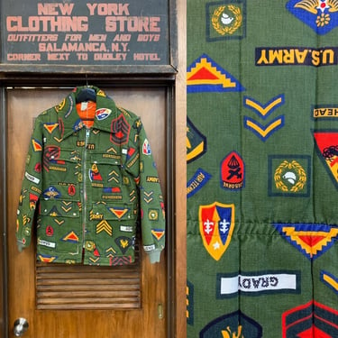 Vintage 1960's Military Print Pop Art Patch Quilted Jacket, Vintage Clothing, Pop Art, 1960's Pop Art, Military Print, Vintage 1960's 