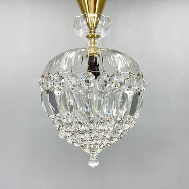 Mid Century Crystal & Brass Chandelier, Czechoslovakia 