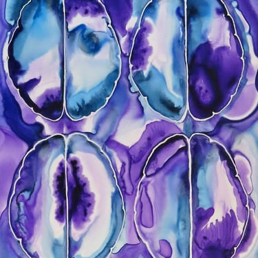 Brain Scan in Purple and Blue - Neuroscience Art - Ink Painting on Yupo 