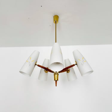Austrian Mid-Century Modern Brass Chandelier by Rupert Nikoll | 1950s 