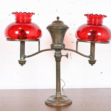 Tiffany & Co. Antique Bronze Argon Double Student Desk Lamp, Late 19th Century