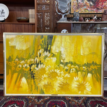 Mid Century Sunflower Oil Painting Signed Chicov 