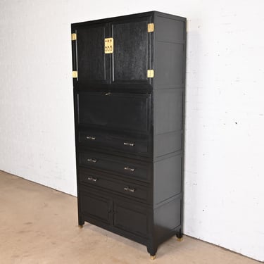 Michael Taylor for Baker Far East Collection Black Lacquered Cabinet With Drop Front Secretary Desk, 1960s