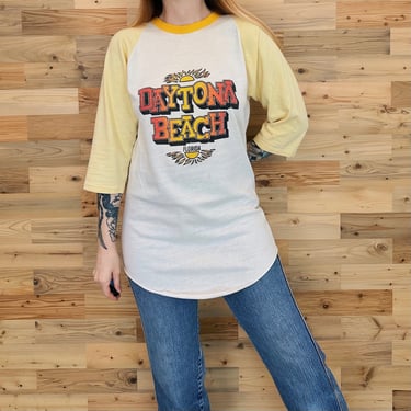 70's Vintage Daytona Beach Florida Retro Raglan Tee Shirt T-Shirt 
