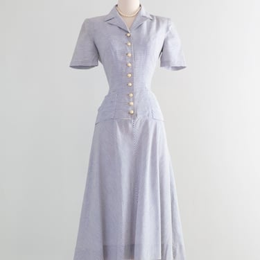 Classic 1940's Seersucker Dress By Charles Armour New York / SM