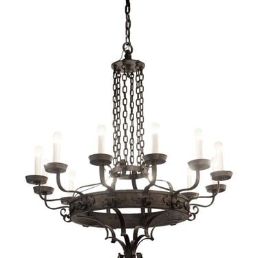 Restored 12 Light Wrought Iron Arts & Crafts Chandelier