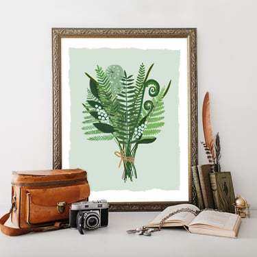Fern Bouquet 8 X 10 Botanical Illustration/ Forest Art Print/ Still Life Wall Art/ Gifts for Plant Lovers/ Woodland Home Decor 