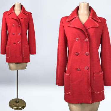 VINTAGE 70s Red Wool Peacoat Jacket or Blazer by Gina Teresa sz 14 Wounded | 1970s Butterfly Collar Leisure Suit Jacket TLC As-is | vfg 