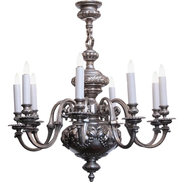 Antique English Regency Silvered Bronze 9 Light Chandelier