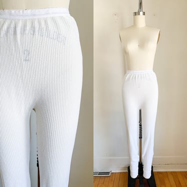 Vintage 1980s White Waffle Knit Thermal Pants / Pj Pants // S 