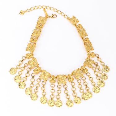 Golden Byzantine Coin Drop Collar Necklace