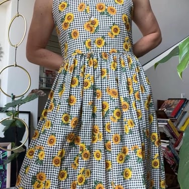 VTG 90s Handmade Sunflower Gingham Dress 