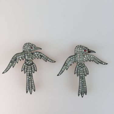 The Countess of Marlborough - Vintage 1930s 1940s Pave Rhinestone Birds In Flight Dress Pins Brooches 