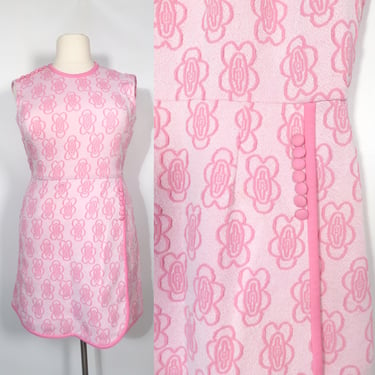 Vintage 70s Pink Textured Dress Size L/XL 