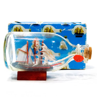 VINTAGE: Sail Boat in Glass Bottle - Original Box - Handmade - Lake Decor - Nautical - SKU 126-B-00012986 